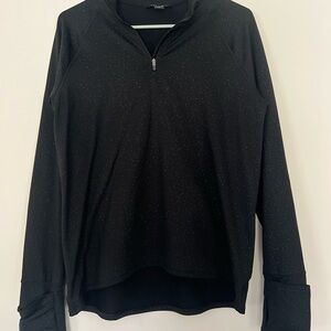 Athleta Black Speckled Quarter Zip Pullover Sz Medium Thumb Holes Back Pocket